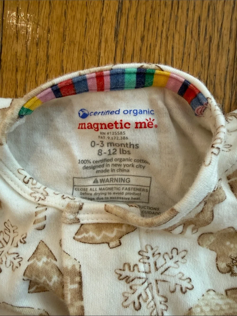 Magnetic Me Cream & Tan Holiday Christmas Print Footed One-Piece 0-3 months EUC